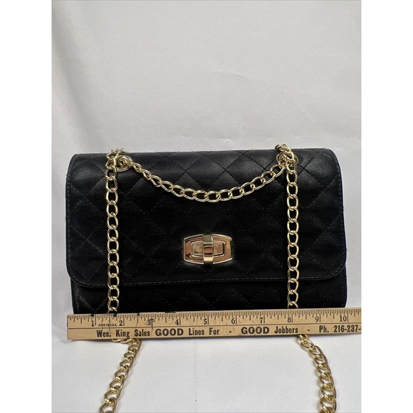 Express Black￼ Purse Adjustable  Shoulder Bag Gold Chain - Picture 4 of 7